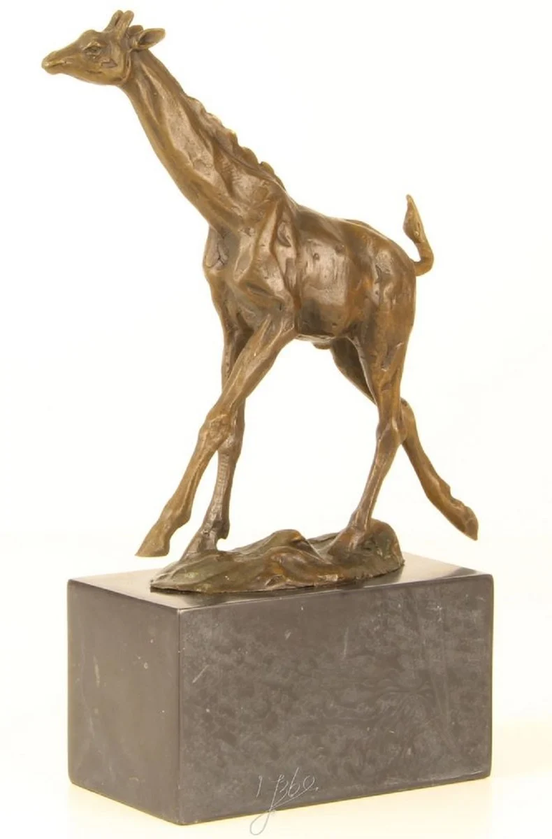 Casa Padrino Luxus Bronze Skulptur Giraffe Bronze / Gold / Grau 18 x 7,4 x H. 25,9 cm - Bronzefigur