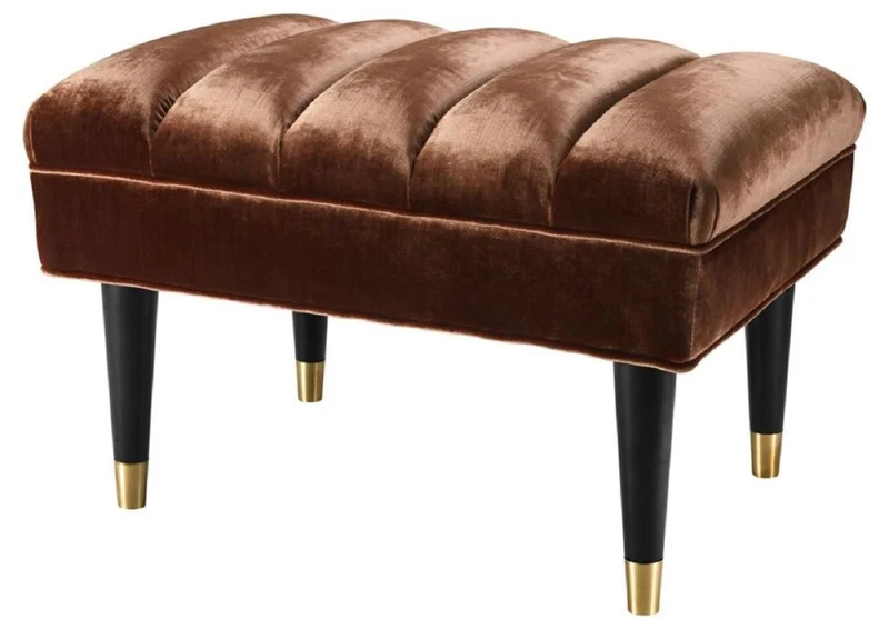 Casa Padrino Luxus Sitzbank Dunkelorange / Schwarz / Gold 68 x 50 x H. 45 cm - Luxus Qualität
