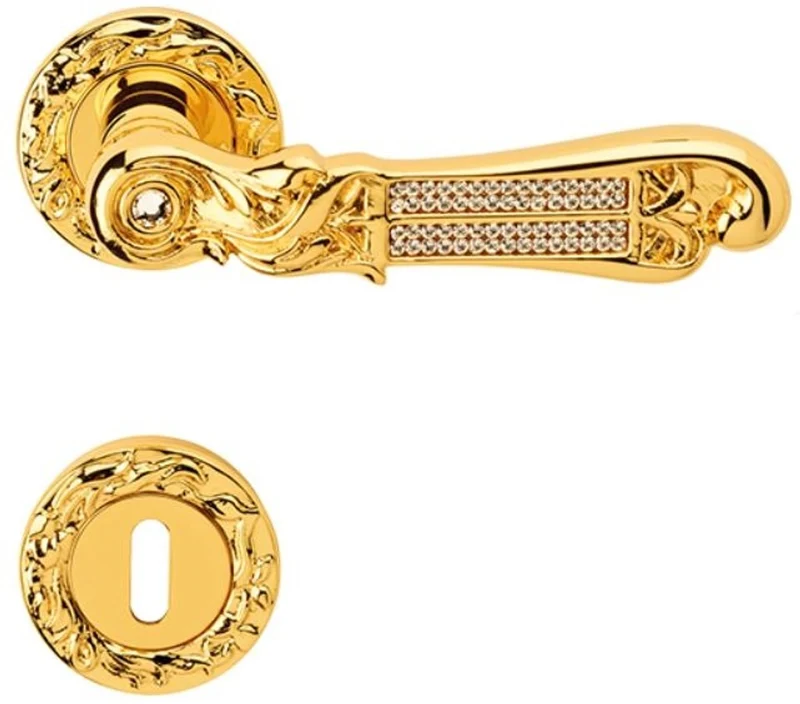 Casa Padrino Luxus Barock Türklinken Set Gold 14,5 x H. 5,3 cm - Türgriff Set mit Swarovski Kristallglas