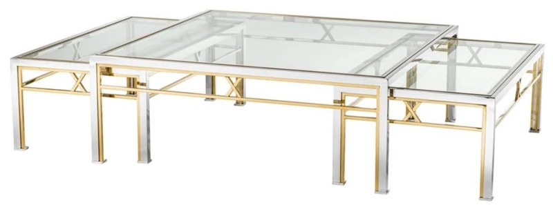 Casa Padrino Couchtisch 3er Set Silber / Gold - Luxus Wohnzimmertisch