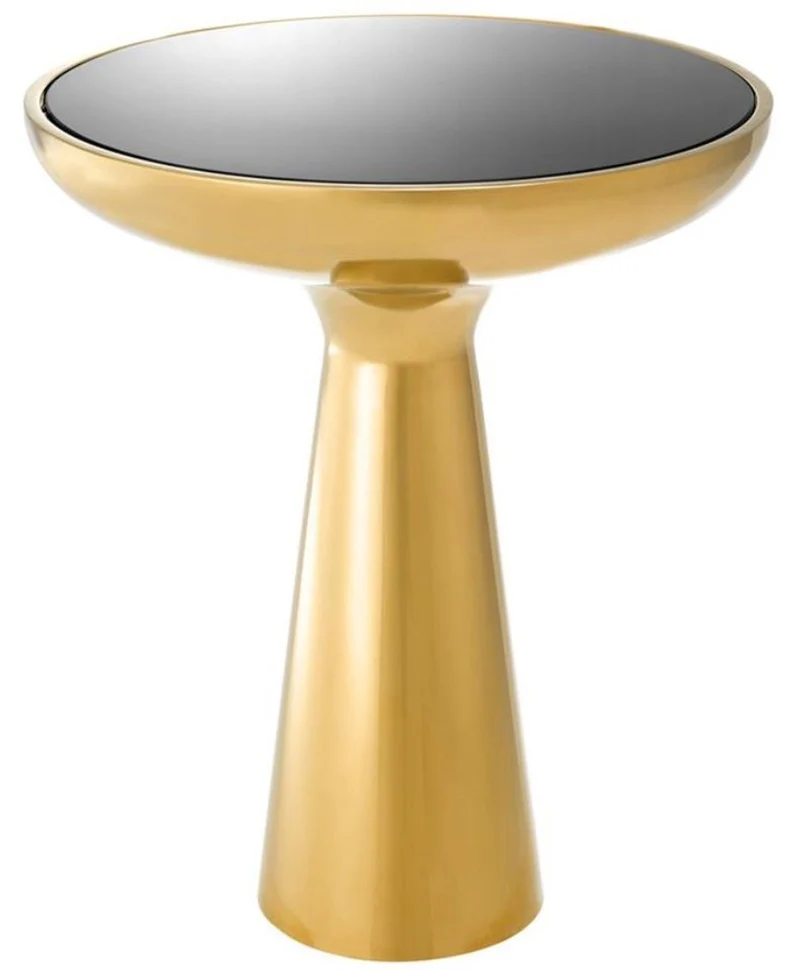 Casa Padrino Luxus Beistelltisch Gold / Schwarz Ø 50 x H. 60 cm - Runder Edelstahl Tisch mit Glasplatte