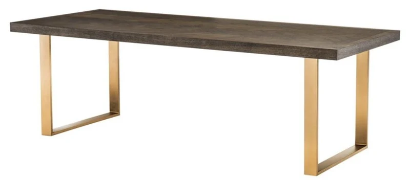 Casa Padrino Luxus Edelstahl Esstisch mit Eichenfurnier Tischplatte Dunkelbraun / Messing 230 x 100 x H. 75,5 cm - Luxus Qualität