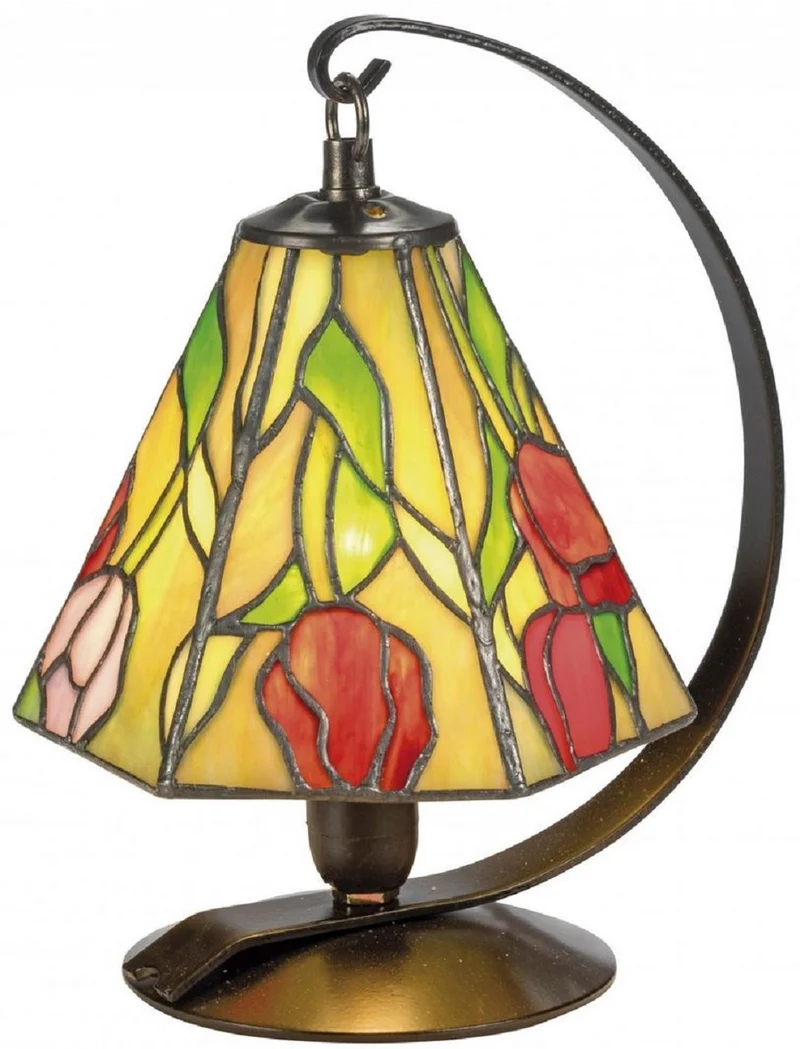Casa Padrino Luxus Tiffany Tischleuchte / Hockerleuchte Rosen Mehrfarbig Ø 15 x H. 23 cm - Handgefertigte Leuchte aus 94 Teilen