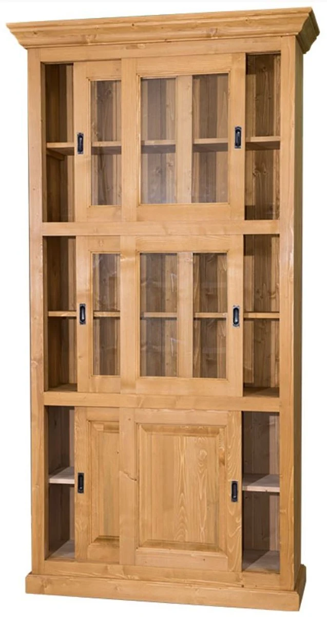 Casa Padrino Landhausstil Bücherschrank Hellbraun 110 x 40 x H. 210 cm - Wohnzimmerschrank mit 6 Schiebetüren
