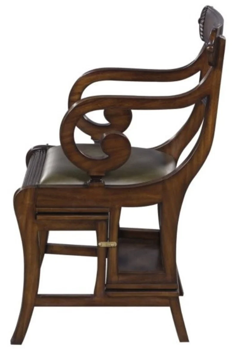 Casa Padrino Mahagoni Bibliotheksstuhl Braun / Grün 57 x 53 x H. 89 cm - Luxus Leiterstuhl
