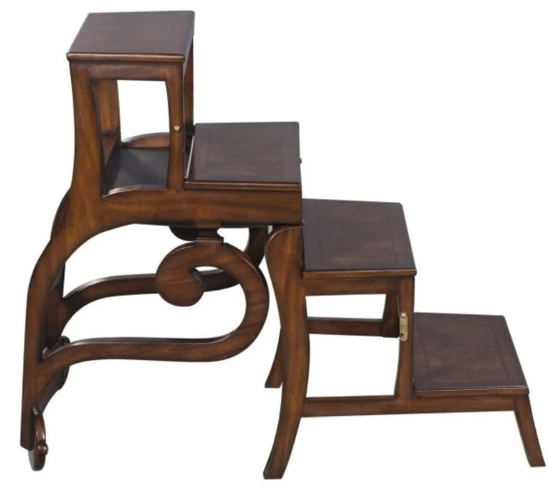 Casa Padrino Mahagoni Bibliotheksstuhl Braun / Grün 57 x 53 x H. 89 cm - Luxus Leiterstuhl