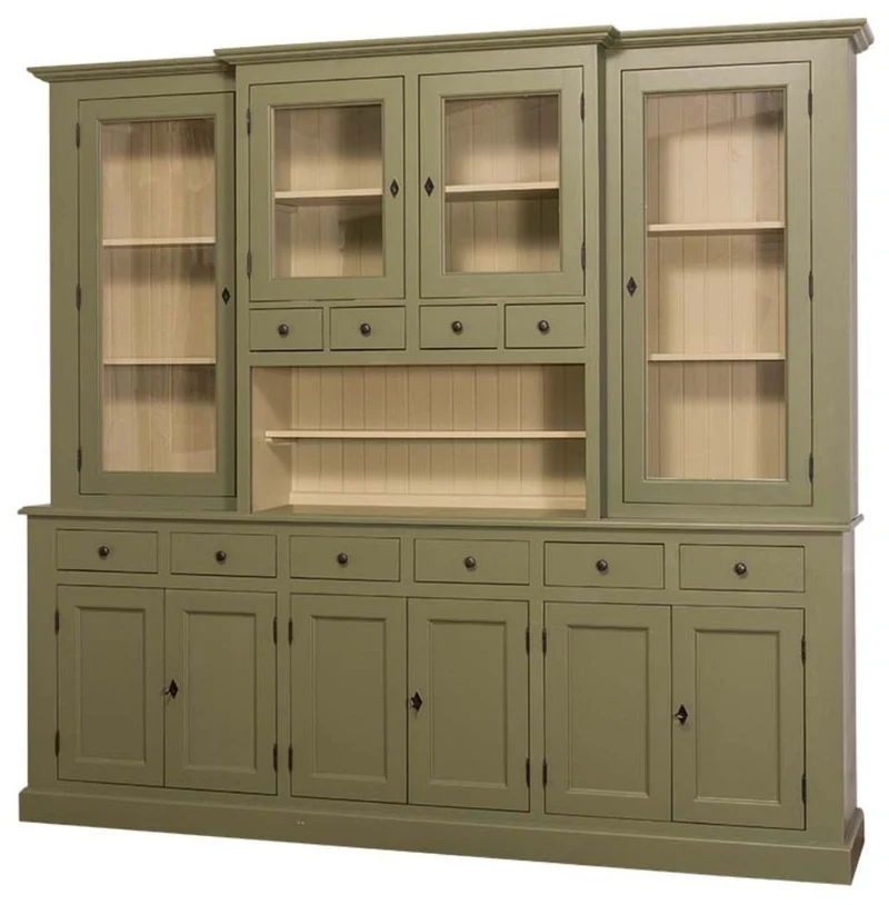 Casa Padrino Landhausstil Küchenschrank Grün / Beige 244 x 45 x H. 225 cm - 2 Teiliger Küchenschrank mit 10 Türen und 10 Schubladen