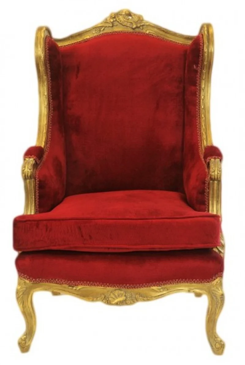 Casa Padrino Barock Lounge Thron Sessel Bordeaux Rot / Gold - Antik Stil Ohrensessel, Höhe 110 cm