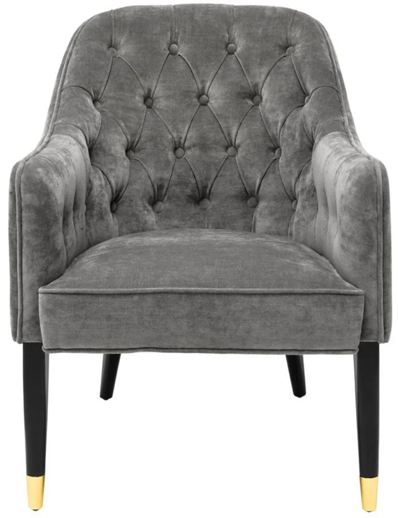 Casa Padrino Luxus Sessel Grau / Schwarz / Gold 65 x 80 x H. 88 cm - Chesterfield Möbel