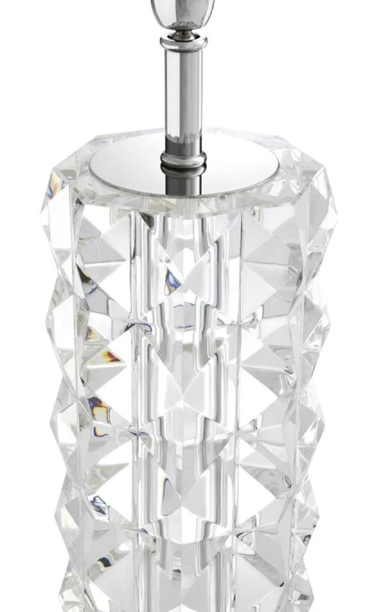 Casa Padrino Luxus Kristallglas Tischleuchte Silber / Weiß Ø 43 x H. 75 cm - Hotel & Restaurant Tischlampe mit Lampenschirm