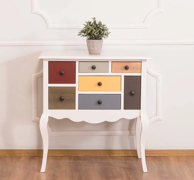 Casa Padrino Designer Kommode mit 7 Schubladen Weiss / Mehrfarbig 80 x 48 x H. 82 cm - Landhausstil Möbel