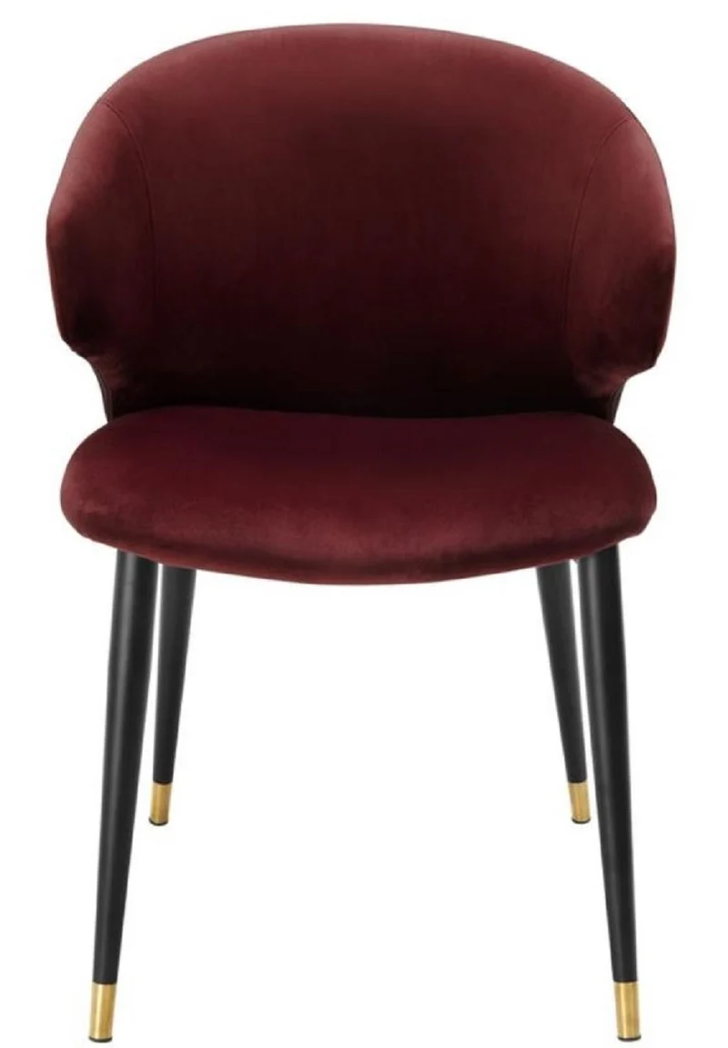 Casa Padrino Luxus Esszimmerstuhl mit Armlehnen Dunkles Bordeauxrot / Schwarz / Gold 57 x 66 x H. 83 cm - Esszimmermöbel