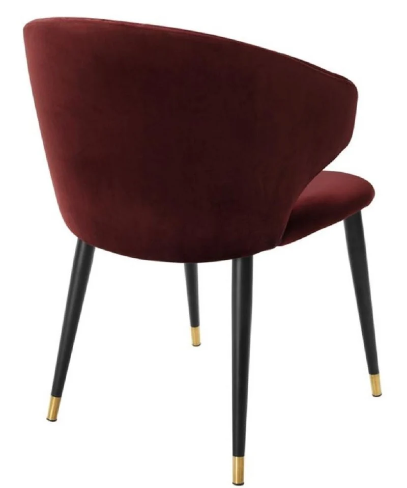 Casa Padrino Luxus Esszimmerstuhl mit Armlehnen Dunkles Bordeauxrot / Schwarz / Gold 57 x 66 x H. 83 cm - Esszimmermöbel
