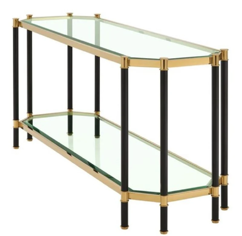 Casa Padrino Wohnzimmer Konsolentisch Gold / Schwarz 169 x 53,5 x H. 75,5 cm - Luxus Konsole