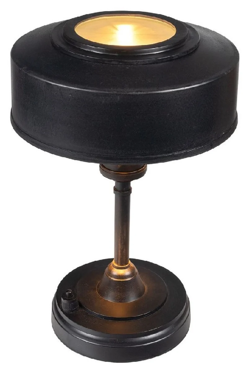 Casa Padrino Luxus Art Deco Tischleuchte Antik Schwarz Ø 22 x H. 32 cm - Runde Messing Schreibtischleuchte - Luxus Leuchten - Luxus Interior