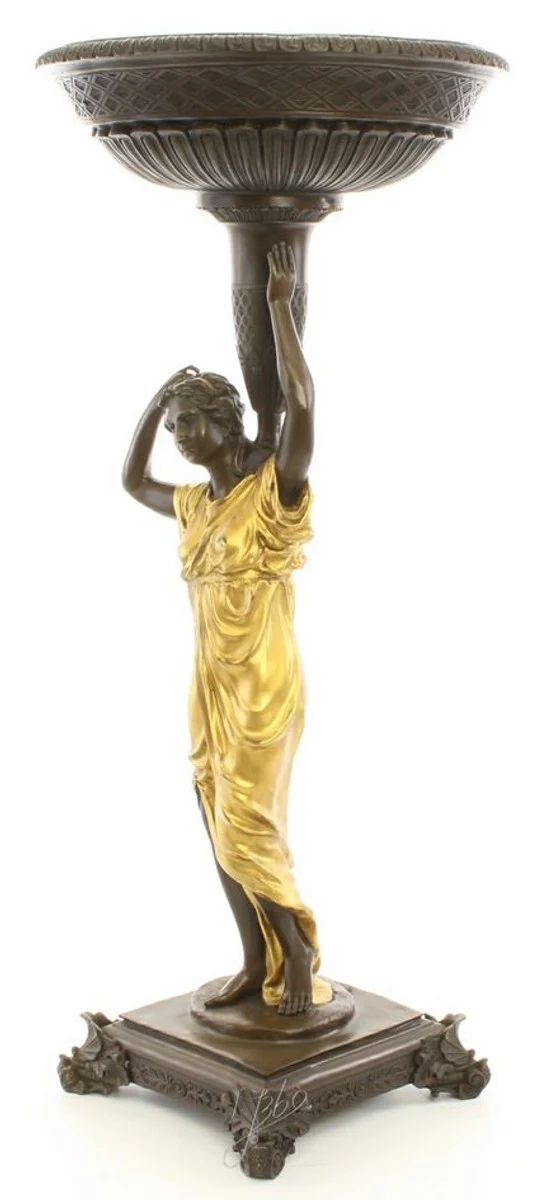 Casa Padrino Jugendstil Blumentopfständer Bronze / Gold 33 x 33 x H. 77,2 cm - Luxus Bronzefigur