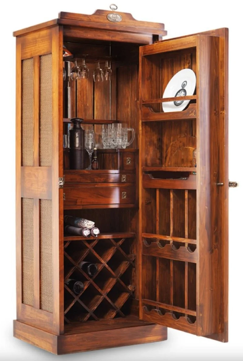 Casa Padrino Luxus Vintage Stil Barschrank Braun 69,5 x 52 x H. 178,5 cm - Massivholz Weinschrank - Vintage Stil Bar Möbel - Luxus Bar Möbel - Massivholz Bar Möbel