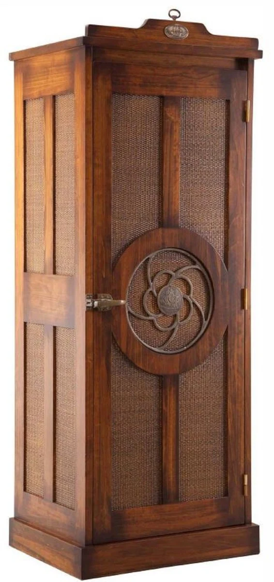 Casa Padrino Luxus Vintage Stil Barschrank Braun 69,5 x 52 x H. 178,5 cm - Massivholz Weinschrank - Vintage Stil Bar Möbel - Luxus Bar Möbel - Massivholz Bar Möbel