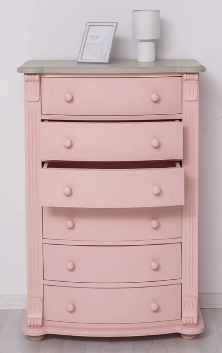 Casa Padrino Landhausstil Kommode Rosa / Grau 80 x 48 x H. 120 cm - Massivholz Schrank mit 6 Schubladen - Landhausstil Schlafzimmer Möbel - Möbel im Landhausstil - Landhausstil Einrichtung