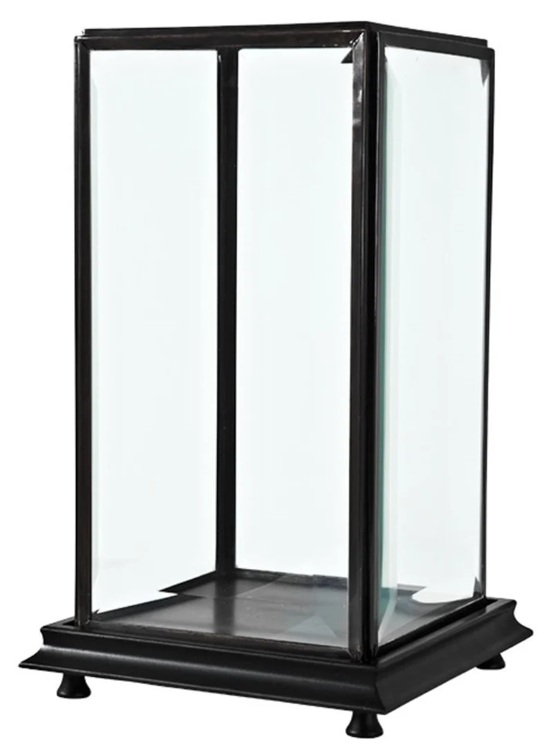 Casa Padrino Luxus Tischvitrine Schwarz / Antik Bronze 22 x 22 x H. 37 cm - Wohnzimmer Dekoration