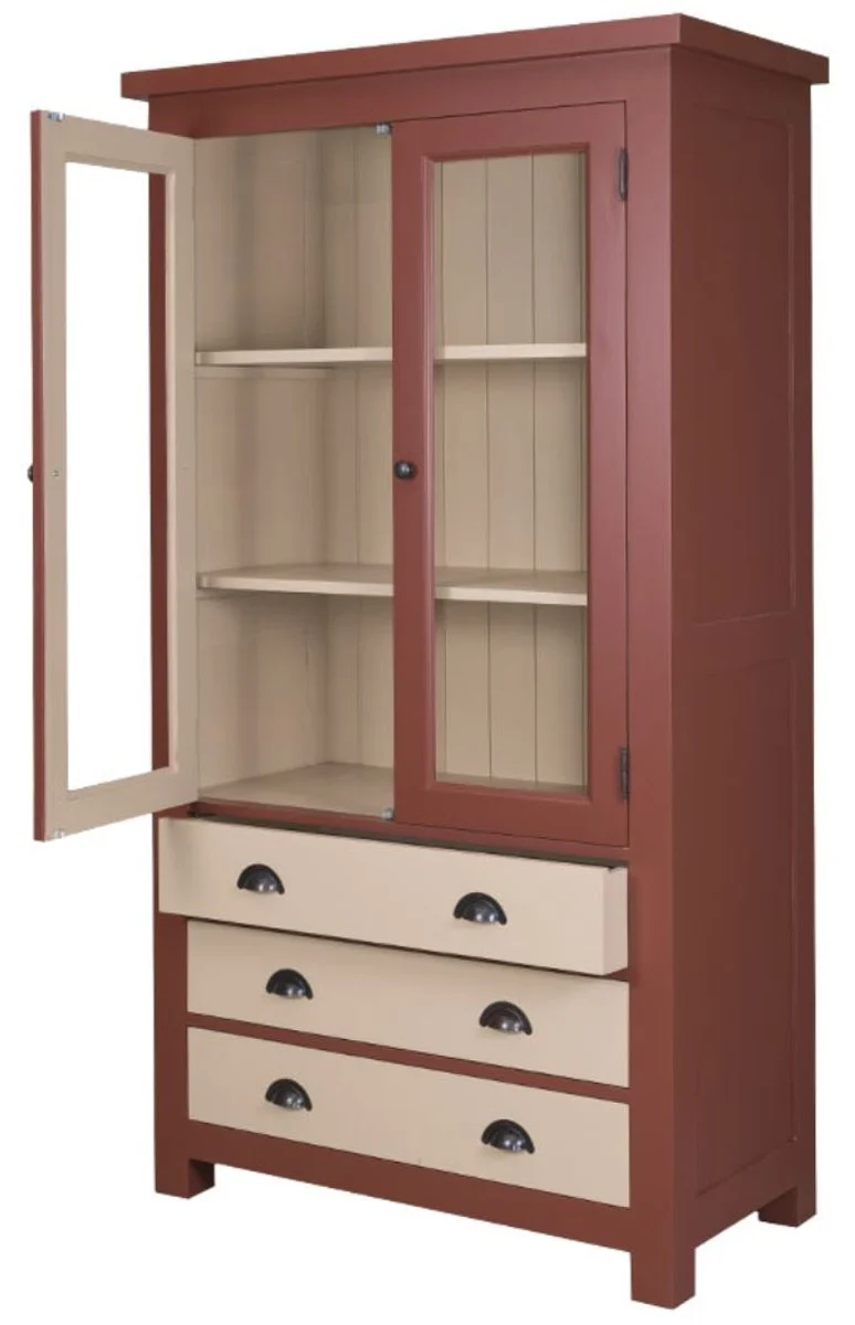 Casa Padrino Landhausstil Küchenschrank Rotbraun / Creme 100 x 50 x H. 180 cm - Landhausstil Küchenmöbel