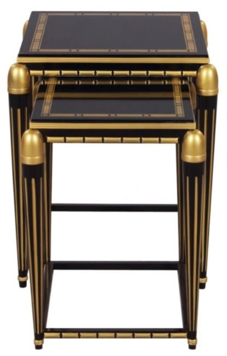 Casa Padrino Luxus Wohnzimmer Beistelltisch Set Schwarz / Gold 45 x 45 x H. 54 cm - Luxus Möbel
