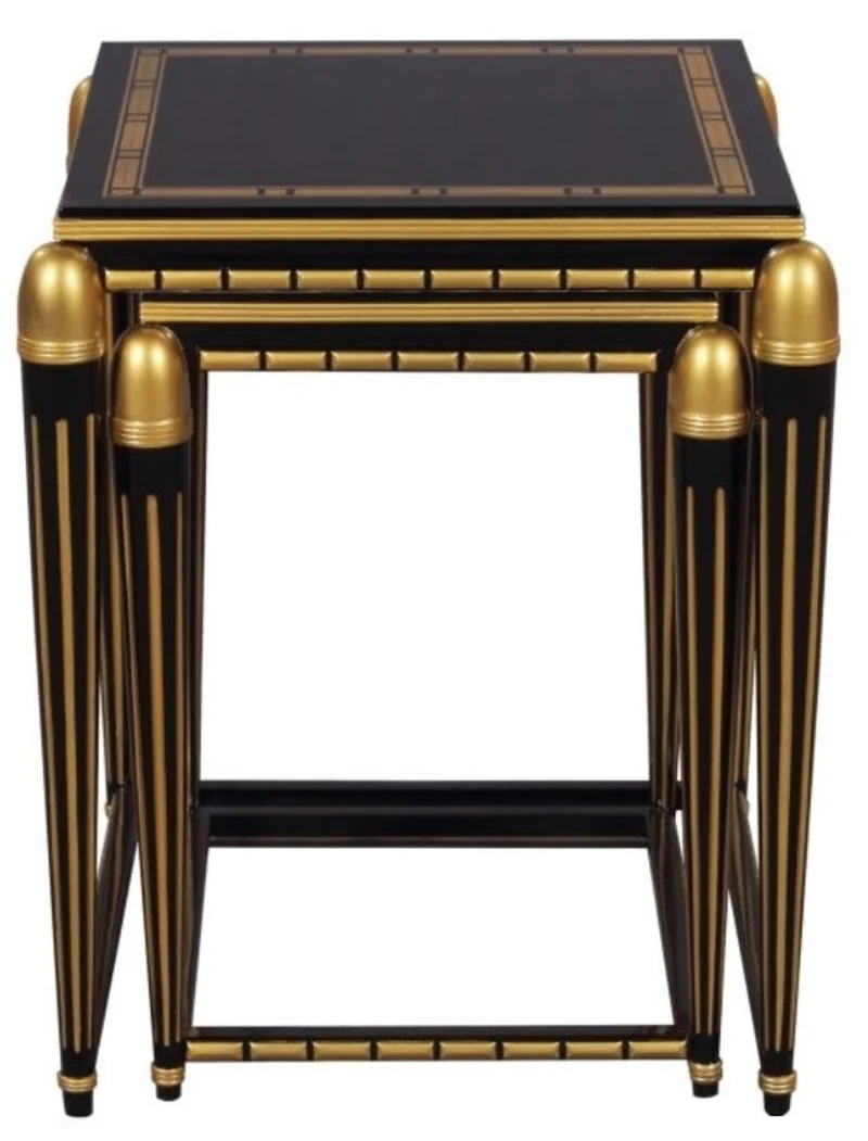 Casa Padrino Luxus Wohnzimmer Beistelltisch Set Schwarz / Gold 45 x 45 x H. 54 cm - Luxus Möbel