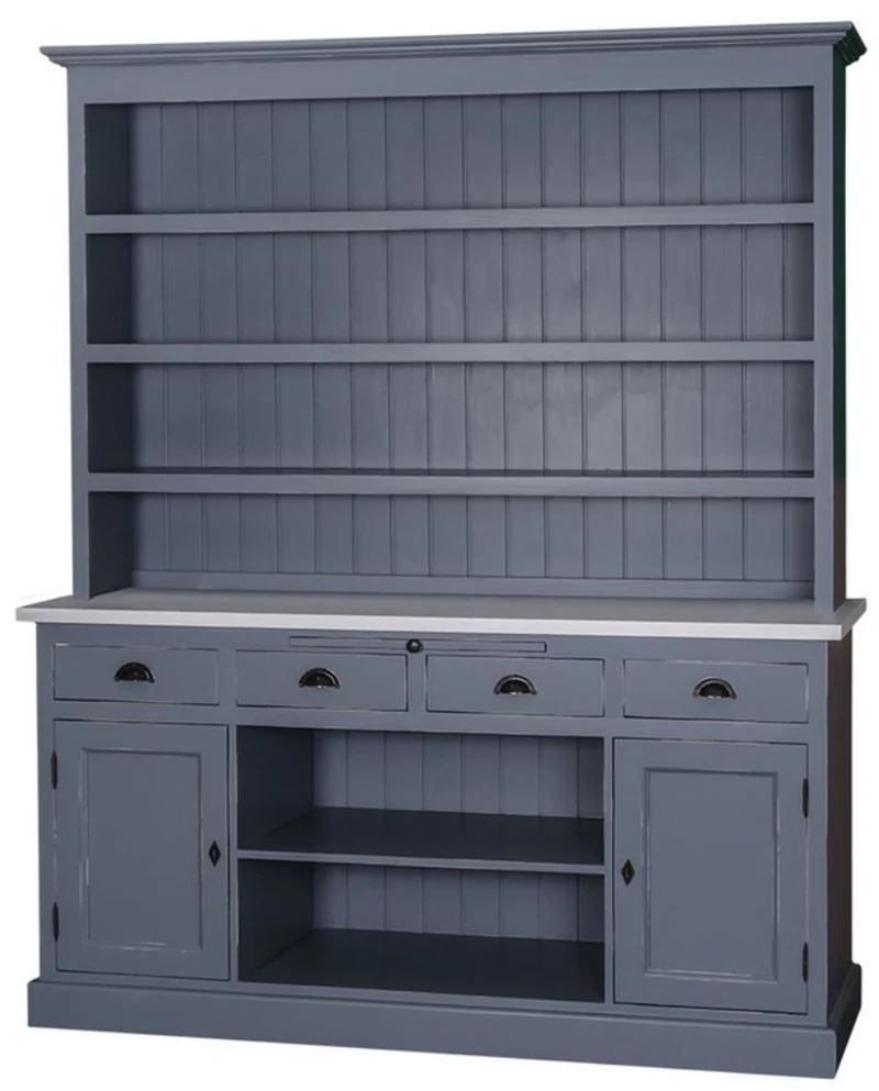 Casa Padrino Landhausstil Küchenschrank Antik Blau / Grau 178 x 50 x H. 210 cm - Landhausstil Küchenmöbel