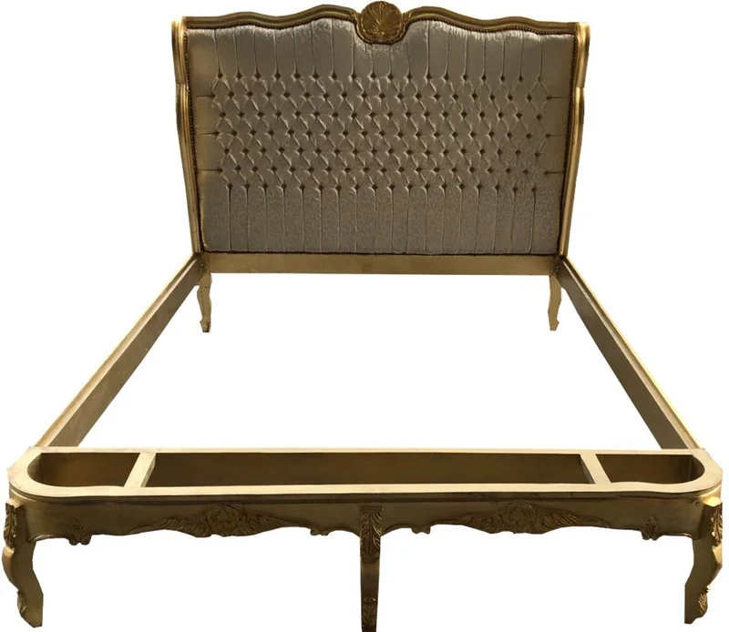 Casa Padrino Barock Bett Barocco Splendid Gold / Creme Satinstoff 180 x 200 cm