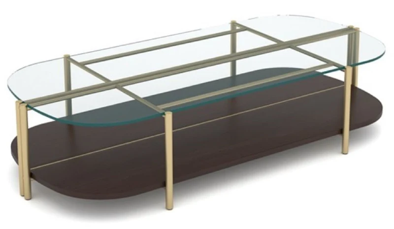 Casa Padrino Luxus Couchtisch Dunkelbraun / Messing 155 x 75 x H. 35 cm - Wohnzimmertisch mit Glasplatte - Wohnzimmer Möbel - Hotel Möbel - Luxus Möbel - Luxus Einrichtung