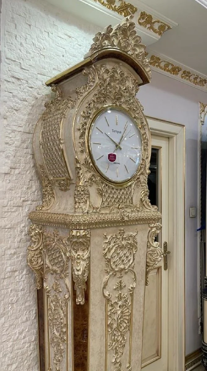 Casa Padrino Luxus Barock Standuhr Creme / Braun / Gold - Prunkvolle Massivholz Uhr im Barockstil - Luxus Möbel im Barockstil - Barock Möbel - Barock Interior - Barock Standuhren