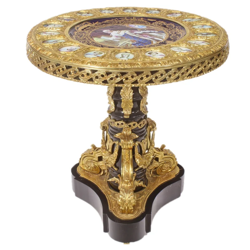 Casa Padrino Barock Beistelltisch Braun / Rot / Gold Durchmesser 78cm, Höhe 83 cm Handarbeit, Handbemalt- Limited Edition
