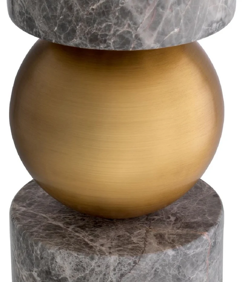Casa Padrino Luxus Tischleuchte Antik Messing / Grau / Creme Ø 50 x H. 92,5 cm - Schreibtischleuchte mit rundem Lampenschirm - Luxus Tischleuchten - Luxus Schreibtischleuchten - Luxus Leuchten