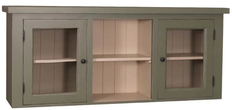 Casa Padrino Landhausstil Küchenhängeschrank Grün / Beige 156 x 31 x H. 65 cm - Landhausstil Küchenschrank mit 2 Glastüren