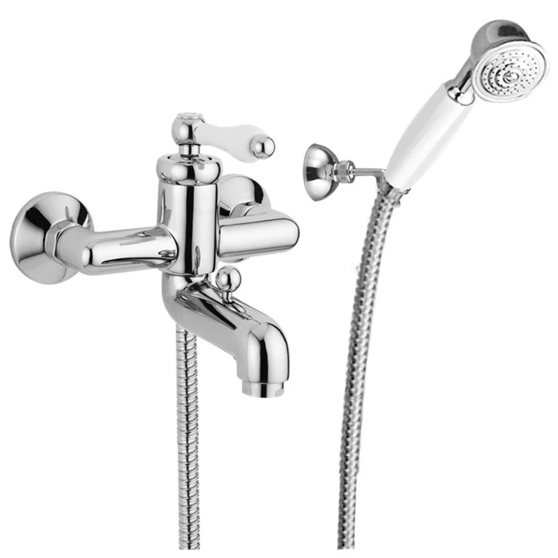 Luxus Aufputz-Einhebelmischer mit Duplex Brause Silber / Weiß - Luxus Badezimmer Badewannen Dusch Armatur