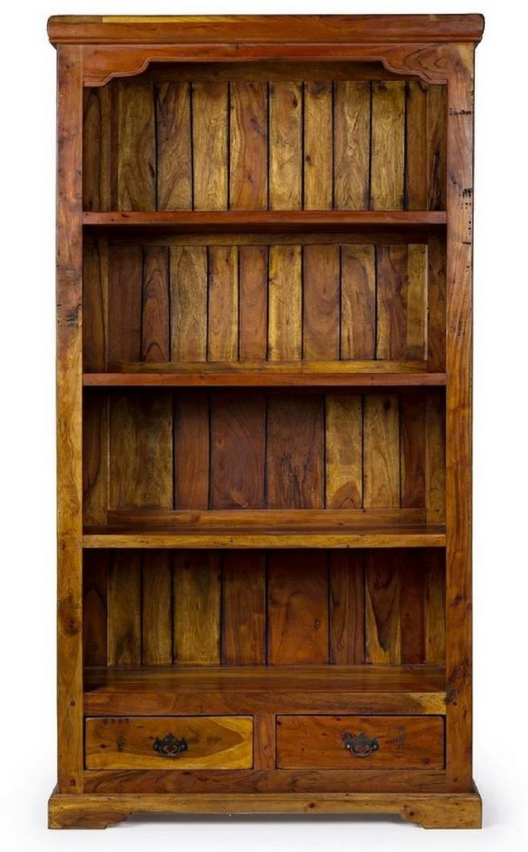 Casa Padrino Landhausstil Bücherschrank Braun / Naturfarben 100 x 35 x H. 185 cm - Massivholz Schrank - Regalschrank - Wohnzimmerschrank - Büroschrank - Landhausstil Möbel
