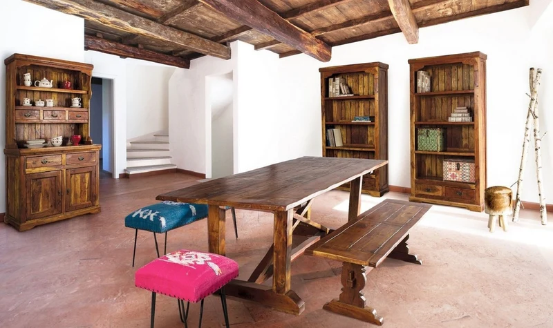 Casa Padrino Landhausstil Bücherschrank Braun / Naturfarben 100 x 35 x H. 185 cm - Massivholz Schrank - Regalschrank - Wohnzimmerschrank - Büroschrank - Landhausstil Möbel