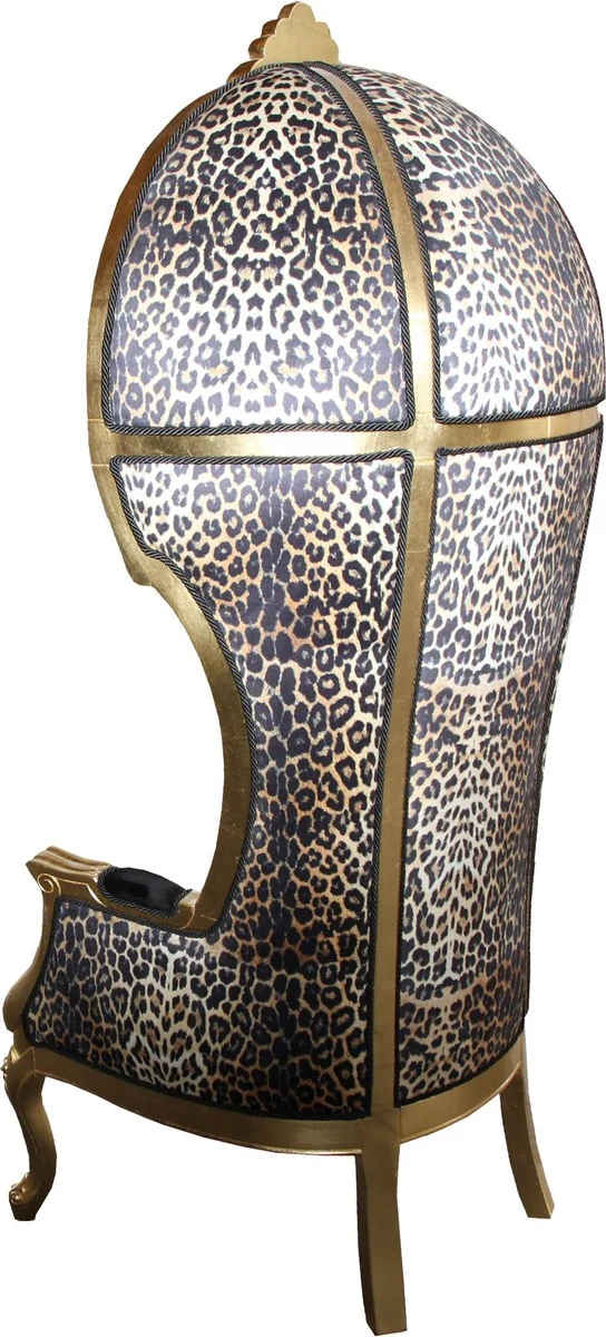 Pompöös by Casa Padrino Luxus Ballon Barock Sessel Isabelle Schwarz / Leopard mit glitzernder Krone - Pompööser Barock Sessel designed by Harald Glööckler