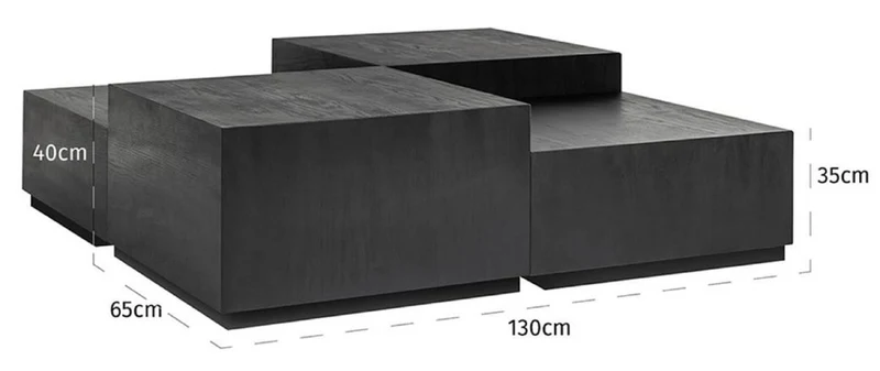 Casa Padrino Luxus Couchtisch 4er Set Anthrazit / Schwarz 130 x 130 x H. 40 cm - Quadratischer Massivholz Wohnzimmertisch - Wohnzimmer Möbel - Luxus Möbel - Luxus Einrichtung