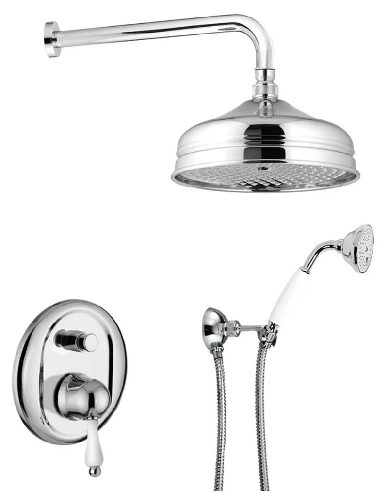 Luxus Badezimmer Duplex Duschgarnitur Silber / Weiß - Brauseset mit Einhelbelmischer