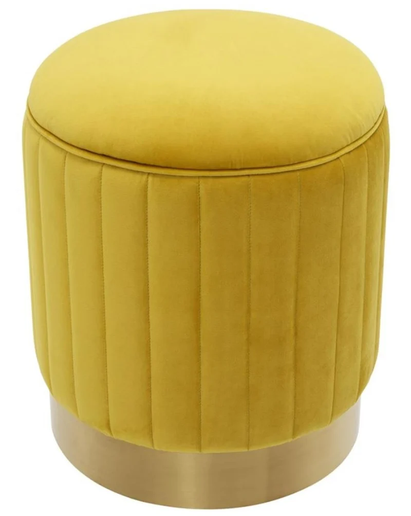 Casa Padrino Hocker Gelb / Messing Ø 40 x H. 45 cm - Luxus Sitzhocker