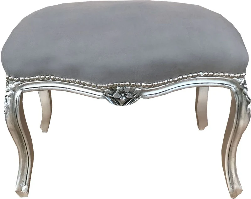 Casa Padrino Barock Sitzhocker Grau / Silber - Antik Stil Möbel