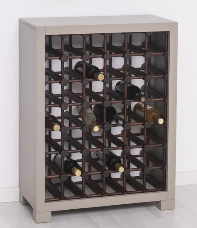Casa Padrino Landhausstil Massivholz Weinschrank Grau / Dunkelbraun / Schwarz 68 x 35 x H. 68 cm - Massivholz Weinregal im Landhausstil - Massivholz Bar Möbel - Landhausstil Bar Möbel