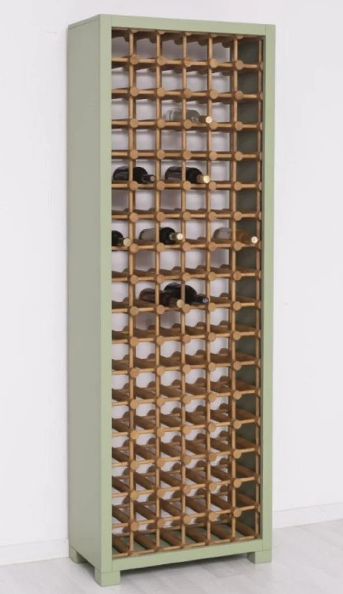 Casa Padrino Landhausstil Massivholz Weinschrank Grün / Naturfarben 68 x 35 x H. 200 cm - Massivholz Weinregal im Landhausstil - Massivholz Bar Möbel - Landhausstil Bar Möbel