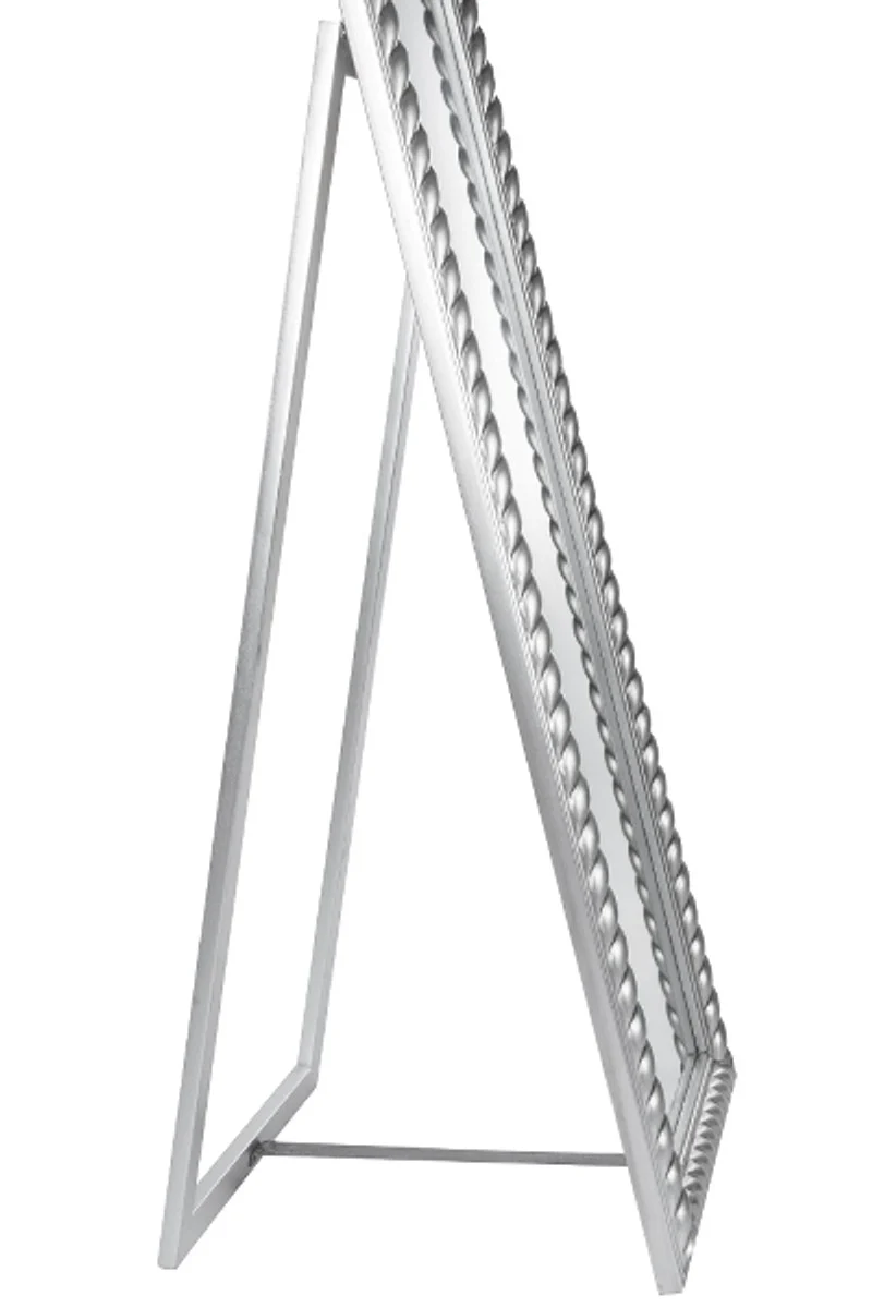 Casa Padrino Barock Standspiegel Silber mit wunderschönem antik-silbernem Kordelrahmen H. 180 cm - Handgefertigt