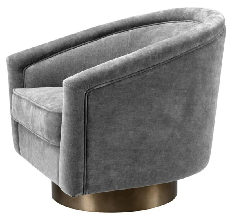 Casa Padrino Drehsessel Grau / Mattgold 85 x 76 x H. 76 cm - Luxus Wohnzimmermöbel