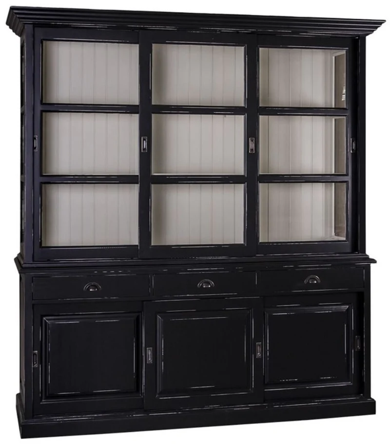 Casa Padrino Landhausstil Küchenschrank Antik Schwarz / Weiß 206 x 53 x H. 219 cm - 2 Teiliger Küchenschrank mit 6 Schiebetüren und 3 Schubladen