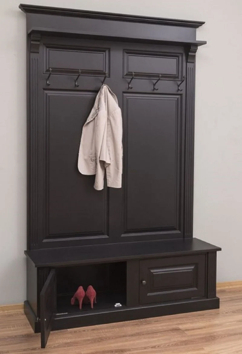Casa Padrino Landhausstil Massivholz Garderobenschrank Schwarz 140 x 41 x H. 210 cm - Wand Garderobe - Flur Schrank - Flurmöbel - Garderobenmöbel - Landhausstil Möbel