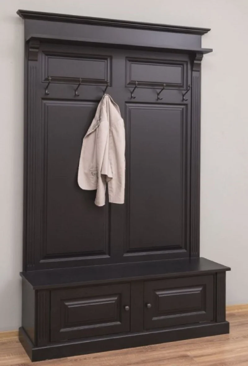 Casa Padrino Landhausstil Massivholz Garderobenschrank Schwarz 140 x 41 x H. 210 cm - Wand Garderobe - Flur Schrank - Flurmöbel - Garderobenmöbel - Landhausstil Möbel