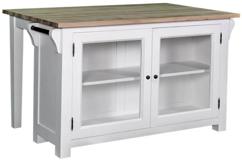 Casa Padrino Landhausstil Kücheninsel Weiß / Naturfarben 135 x 85 x H. 80 cm - Landhausstil Küchenschrank mit 2 Glastüren